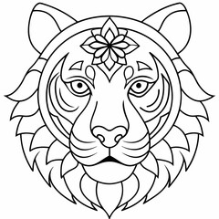 Adult coloring book. a Tiger head. Line art design for antistress colouring pages in zentangle style. Vector illustration.