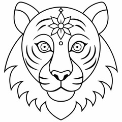 Adult coloring book. a Tiger head. Line art design for antistress colouring pages in zentangle style. Vector illustration.
