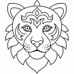 Adult coloring book. a Tiger head. Line art design for antistress colouring pages in zentangle style. Vector illustration.