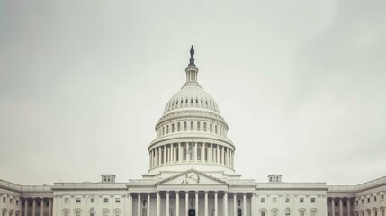 Obraz premium The White House is a large building with a dome on top. The building is surrounded by a large plaza and is located in Washington D.C