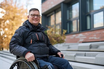 Obraz premium Disabled young man in wheelchair