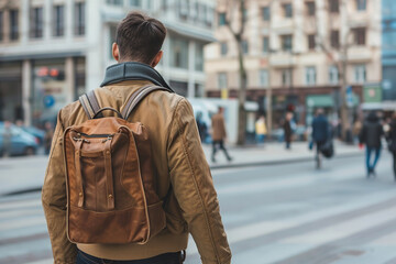 Handsome man tourist in fashion clothes and backpack