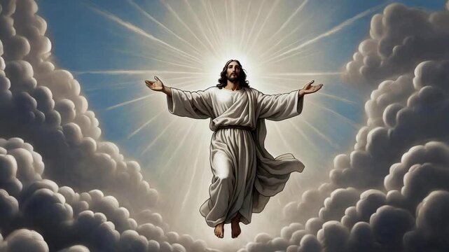 jesus christ ascension to heaven colorful art animation -- 4k new quality stock video footage AI
