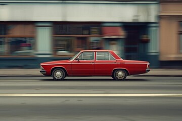red passenger car on the road motion blur
