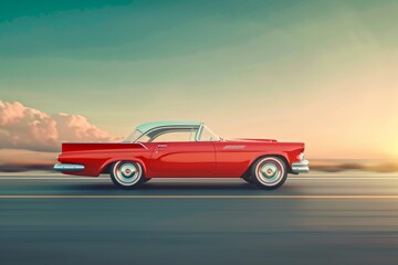 Fototapeta premium red passenger car on the road motion blur