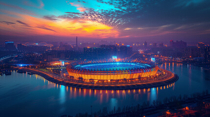 Olympic Stadium at Night in Nanjing