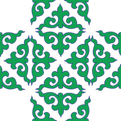 Real Tatar seamless pattern. Islamic tulip, floral geometry. Culture of the Tatar people, symbols of green and red