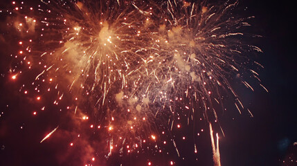 Obraz premium Fireworks burst against a dark night sky.