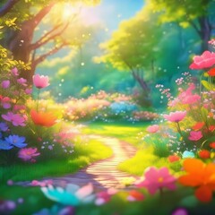 Capture a magical garden scene where soft-focus flower bokeh creates a dreamy background, highlighting the vibrant colors and delicate shapes.