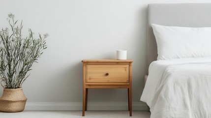 Handcrafted bamboo nightstand in a minimalist bedroom, eco-friendly design