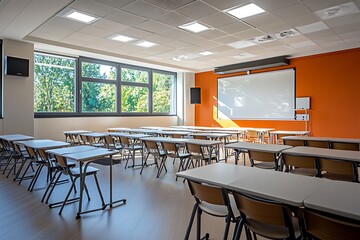 Bright Empty School Classroom