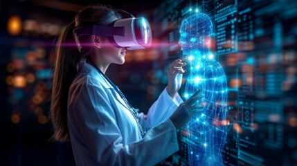 Virtual Reality Healthcare: A Doctor Uses VR Technology to Examine a Digital Human Model