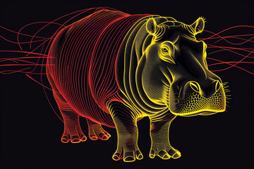 Fototapeta premium A yellow and red drawing of a hippo