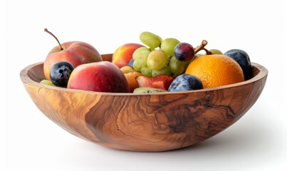 Fruit bowl with wood background isolated on white