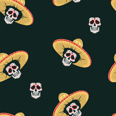 Dia De Los Muertos Mexican Seamless Pattern with calavera sugar skulls. Day of the dead.