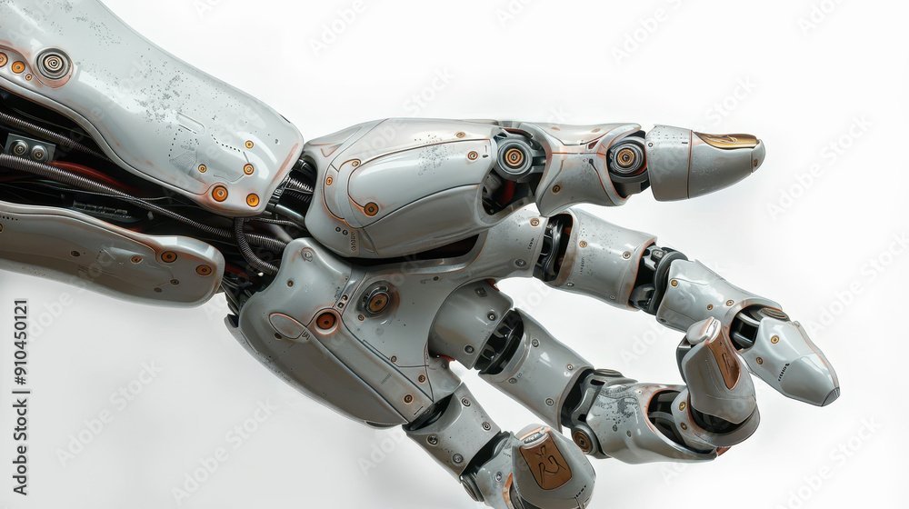 Poster detailed close-up of futuristic robotic hand with complex mechanical structures and advanced ai tech