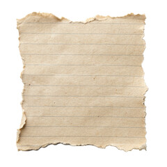 Aged Lined Paper With Torn Edges, featuring a weathered look and lined pattern, ideal for vintage-themed projects. Isolated on transparent background, png.