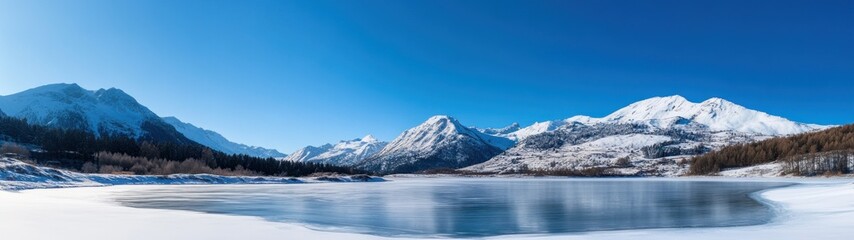 Frozen Lake in a Snowy Mountain Range