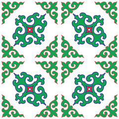 Real Tatar seamless pattern. Islamic tulip, floral geometry. Culture of the Tatar people, symbols of green and red