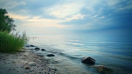 Obraz premium Memories on the shoreline, a nostalgic feeling of serenity.
