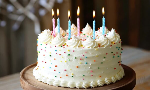 Birthday cake with burning candles