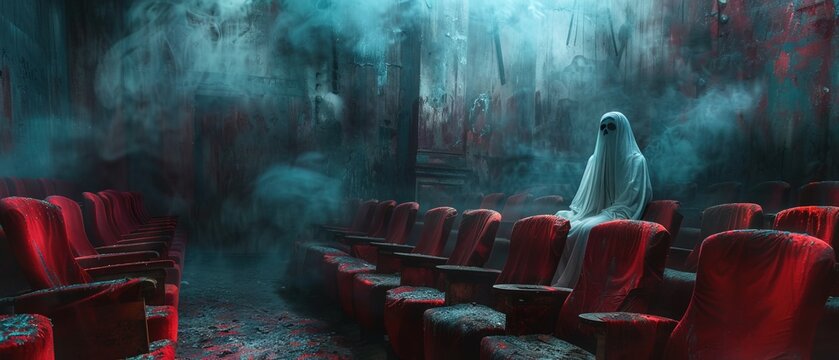 Ghost in the cinema. Banner, horror movie