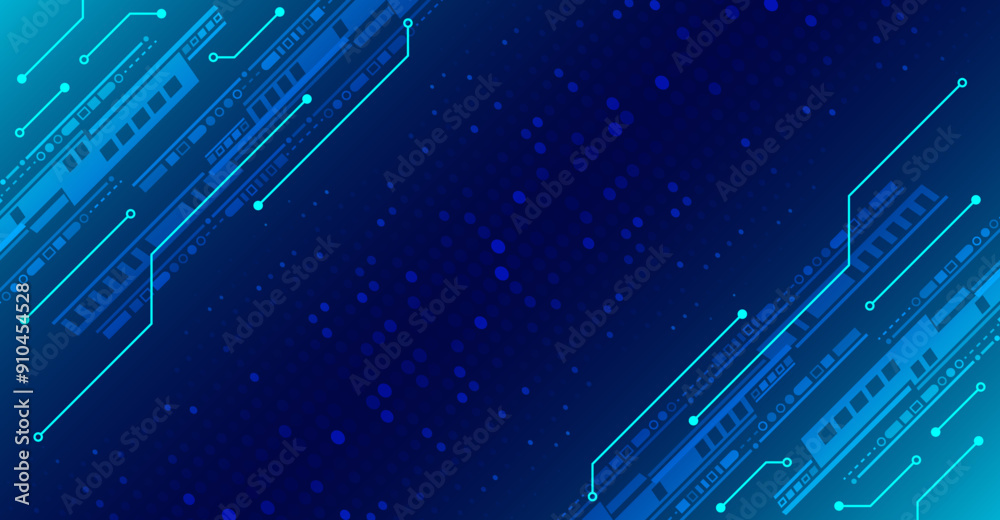 Poster abstract blue futuristic background consisting of printed circuit board circles and other technologi