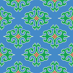 Real Tatar seamless pattern. Islamic tulip, floral geometry. Culture of the Tatar people, symbols of green and red