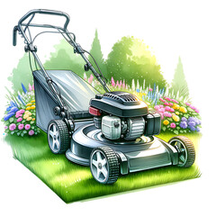 Fototapeta premium Flowers PNG, Wildflowers PNG, Lawn PNG, Grass PNG, Garden PNG, Lawn Mower PNG, Flowers Watercolor Art, Flowers isolated on white background, Summer PNG, Spring PNG