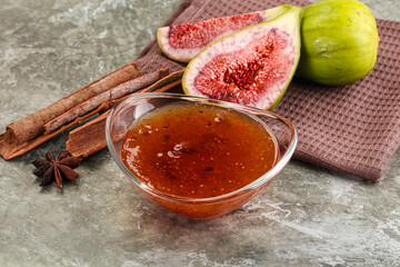 Sweet fig jam in the bowl