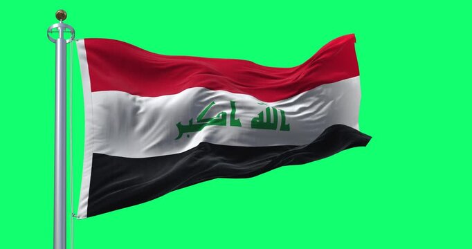 Republic of Iraq national flag waving isolated on green background