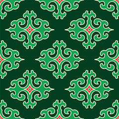 Real Tatar seamless pattern. Islamic tulip, floral geometry. Culture of the Tatar people, symbols of green and red