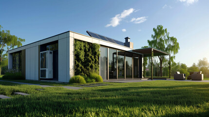 Obraz premium Contemporary, eco friendly home featuring a heat pump for sustainable temperature regulation