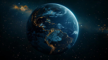 The sphere of the night planet Earth in space.