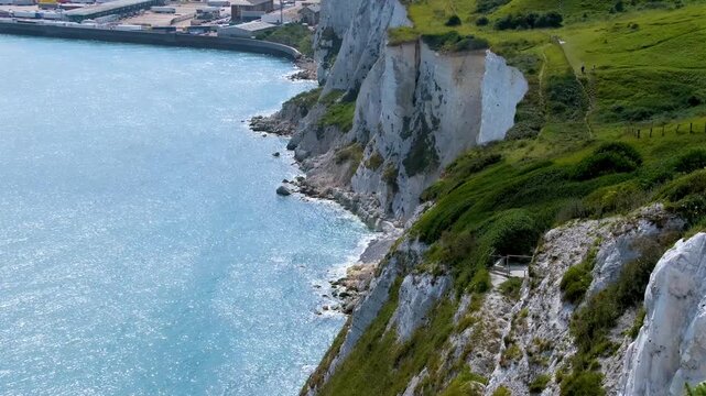 Beautiful aerial view over the famous, white cliffs of The Seven Sisters near Dover, south coast of England. East Sussex.