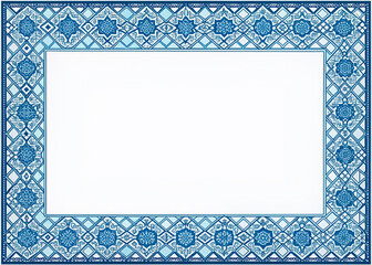 Obraz premium Intricately designed blue geometric border with ornate patterns and subtle gradients, perfect for adding sophistication to certificates, invitations, and awards on a transparent background.