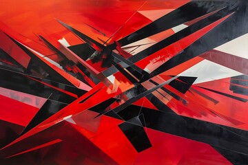 A cascade of sharp angles and bold lines, vibrant reds and blacks, suggesting rapid motion and dynamic energy, Constructivist style