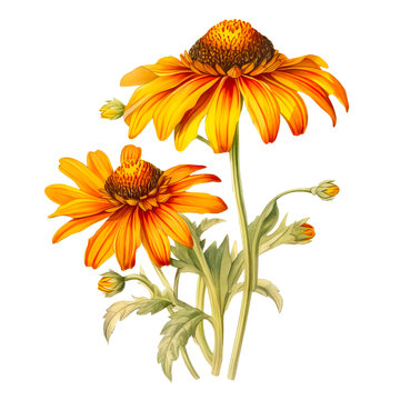 Watercolor Classic Flowers and Fruits, Birds and Animals Aesthetics Isolated on white background