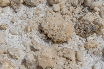 Close up view to the Salt pieces on the Coast line of the Lake Assal, Djibouti