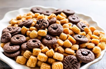 A close-up view of Dessert Bowl filled with an assortment of cookies and candies.