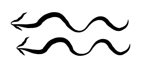 Obraz premium Hand drawn simple arrow drawn with wax crayon, chalk or charcoal. Uneven dry texture for underlining highlighting. Pencil drawn lines, strikethrough, grungy vector isolated on white.