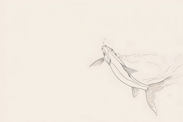 Fototapeta premium A clean, white background with a single, elegant line drawing of a fish swimming. The simplicity and grace of the lines convey a sense of freedom and fluidity.