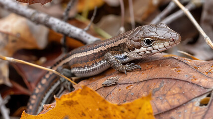 Fototapeta premium A lizard perched on a leaf surrounded by foliage