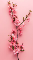 Fototapeta premium Delicate pink blossoms on a branch, a spring floral design for greeting cards and social media. 
