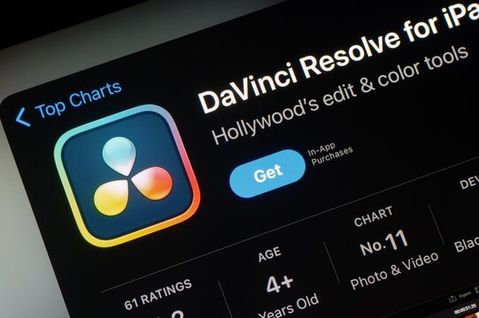 DaVinci Resolve mobile application in app store for electronic device
