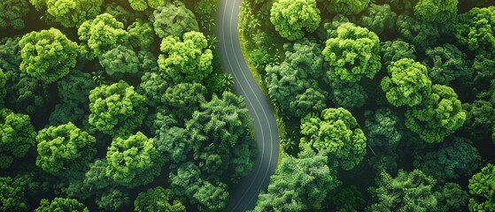 Flat view of road through green forest, healthy rain forest