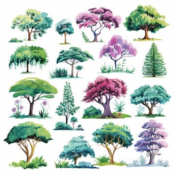 Clipart Watercolor Clipart Of Savanna Plants, Palm Trees, Baobab, Acacias, Grass, Leaves, Dried Flowers, And More