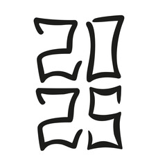 Vector 2025 year black handwriting vertical font. Illustration with lettering for calendar .Isolated typography thin text for logo design, flyer, banner, poster, planner