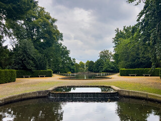 Fototapeta premium The Benrath palace or castle in Dusseldorf was built in 1755 by the Palatine Carl Theodor. The Baroque-style building and its garden are on the Unesco World Heritage List. 
