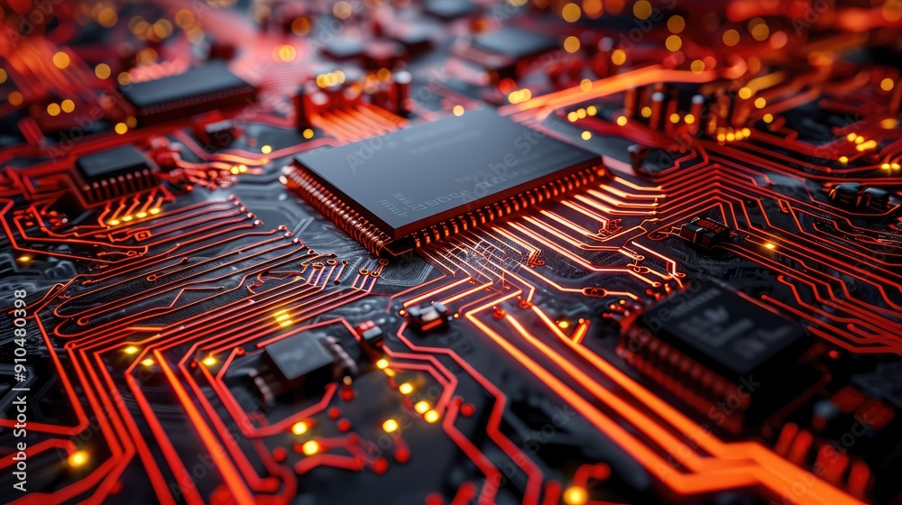 Poster background in the form of a microchip board. ai generative.